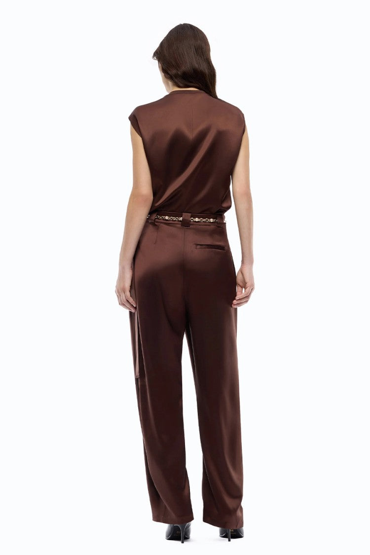 Pinko Brown Acetate-Polyester Blend Twist-Neck Top