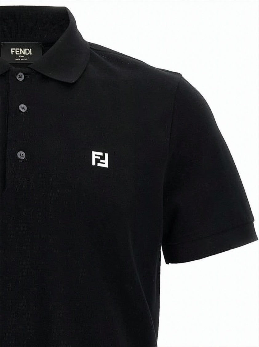 Fendi Short-Sleeve Black Polo Shirt With Subtle Logo Detail