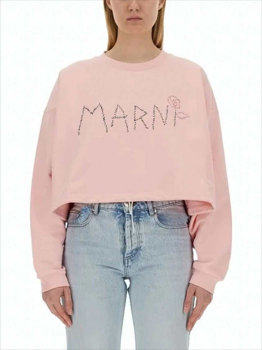 Marni Cropped Long-Sleeve Top With Embroidered Design