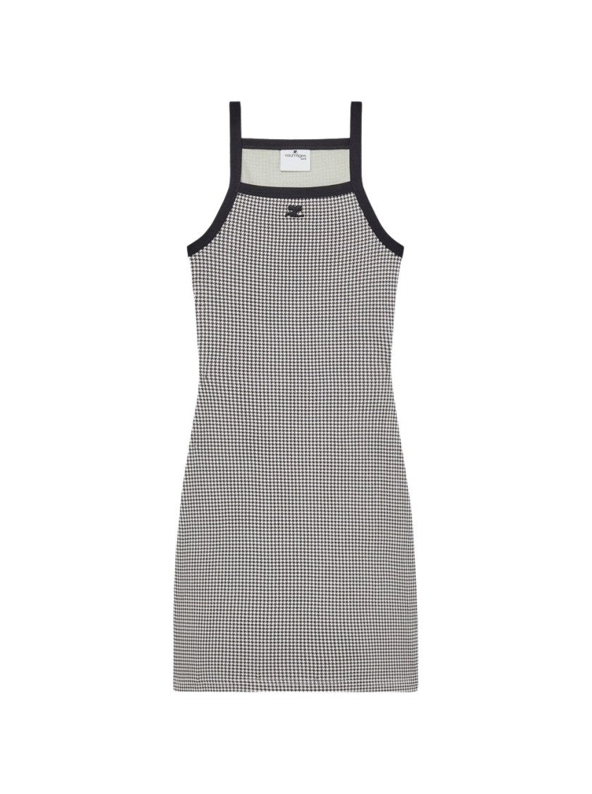 Courrèges Contrast Houndstooth Mini Dress White And Blck