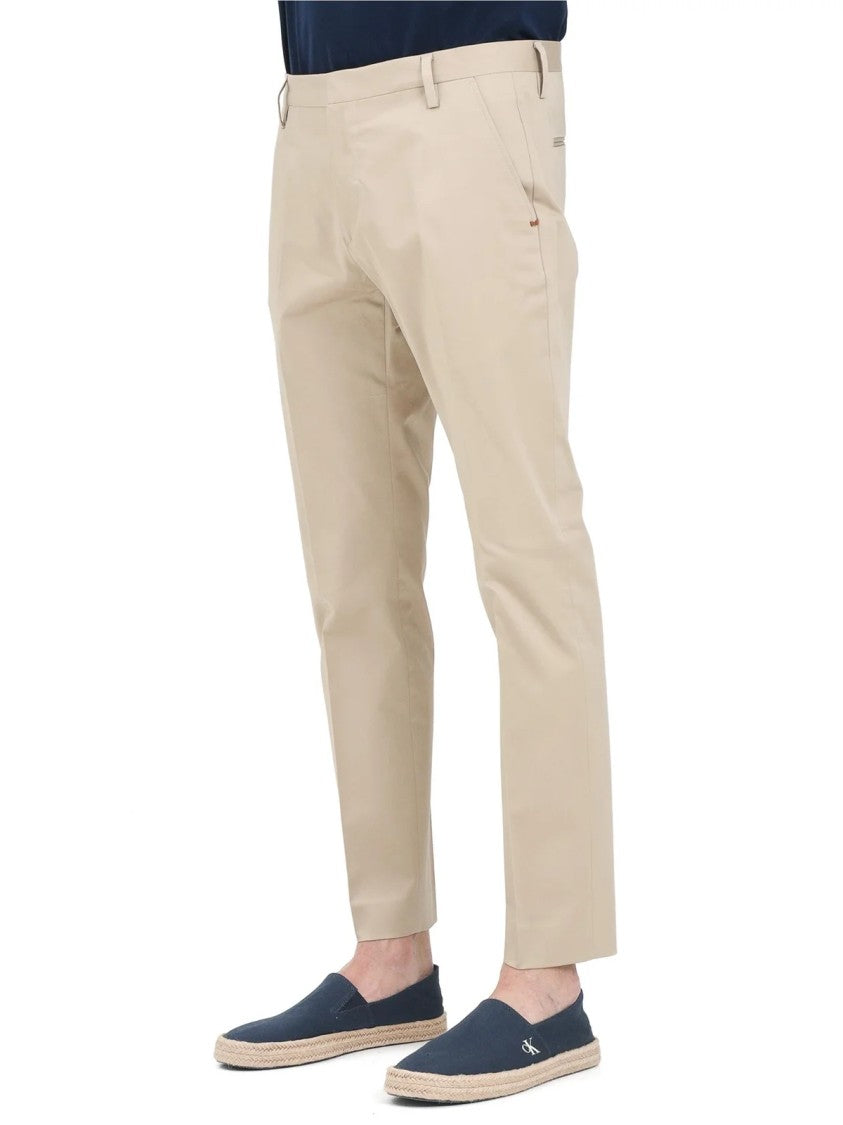 Entre Amis Beige Tailored Stretch Cotton Formal Pants