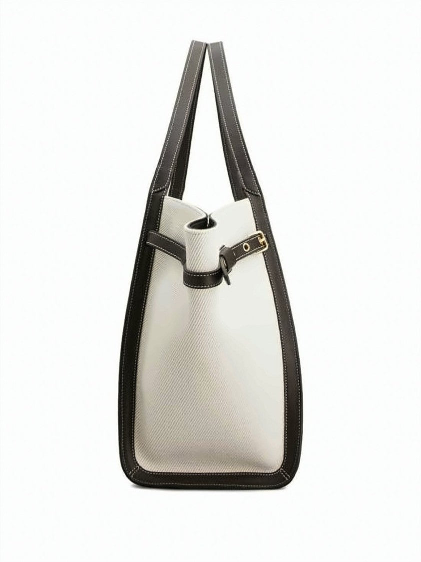 Tod's Structured Linen Tote Bag With Leather Trim