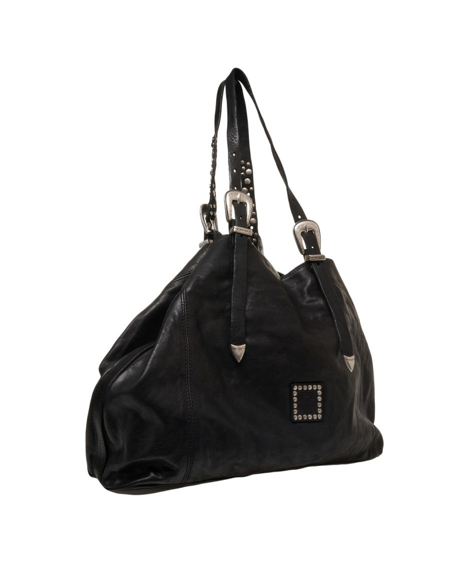 Campomaggi Spacious Black Leather Handbag With Studded Details