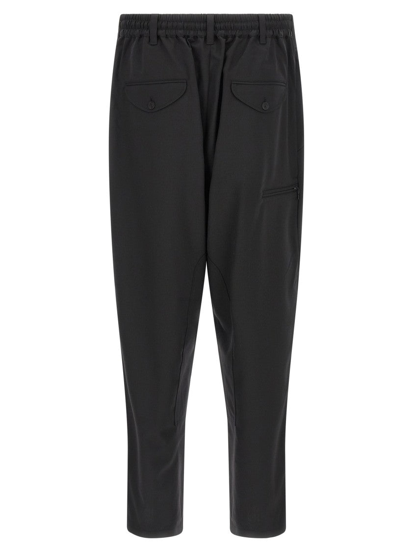 Y-3 Extra Wide Leg Wool Pants With Drawstring Waistband