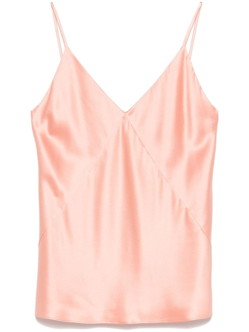 Max Mara Coral Pink Satin-Finish Top With Panelled Design