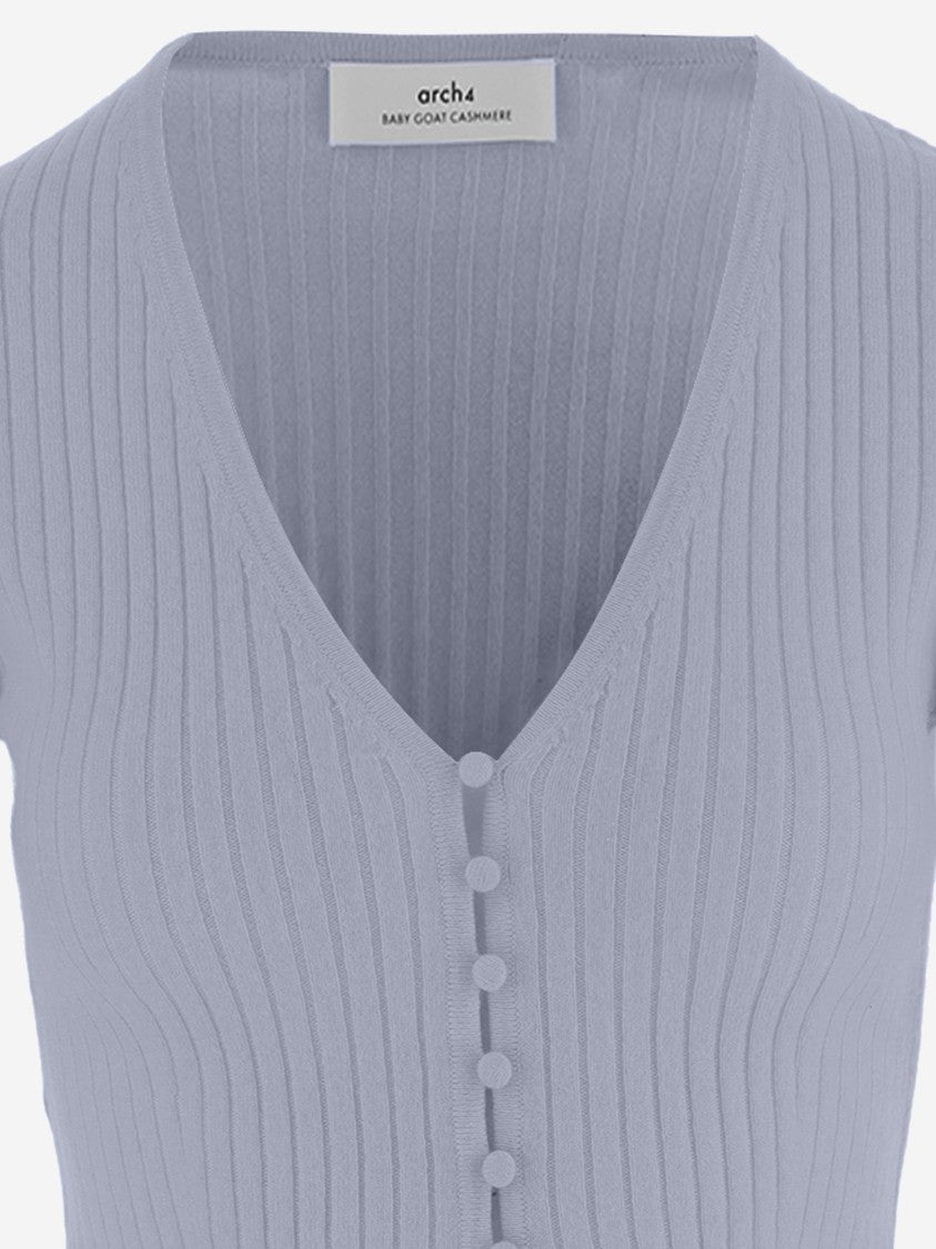 Arch4 Ribbed Knit Cashmere Cardigan With V-Neck