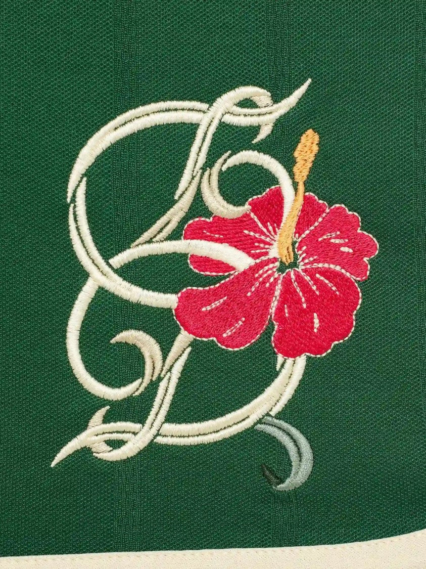 Drôle De Monsieur Deep Green Shorts With Hibiscus Embroidery