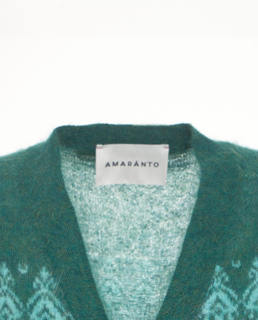 Amaranto Knit Patterned Cardigan With V-Neck And Button Closure