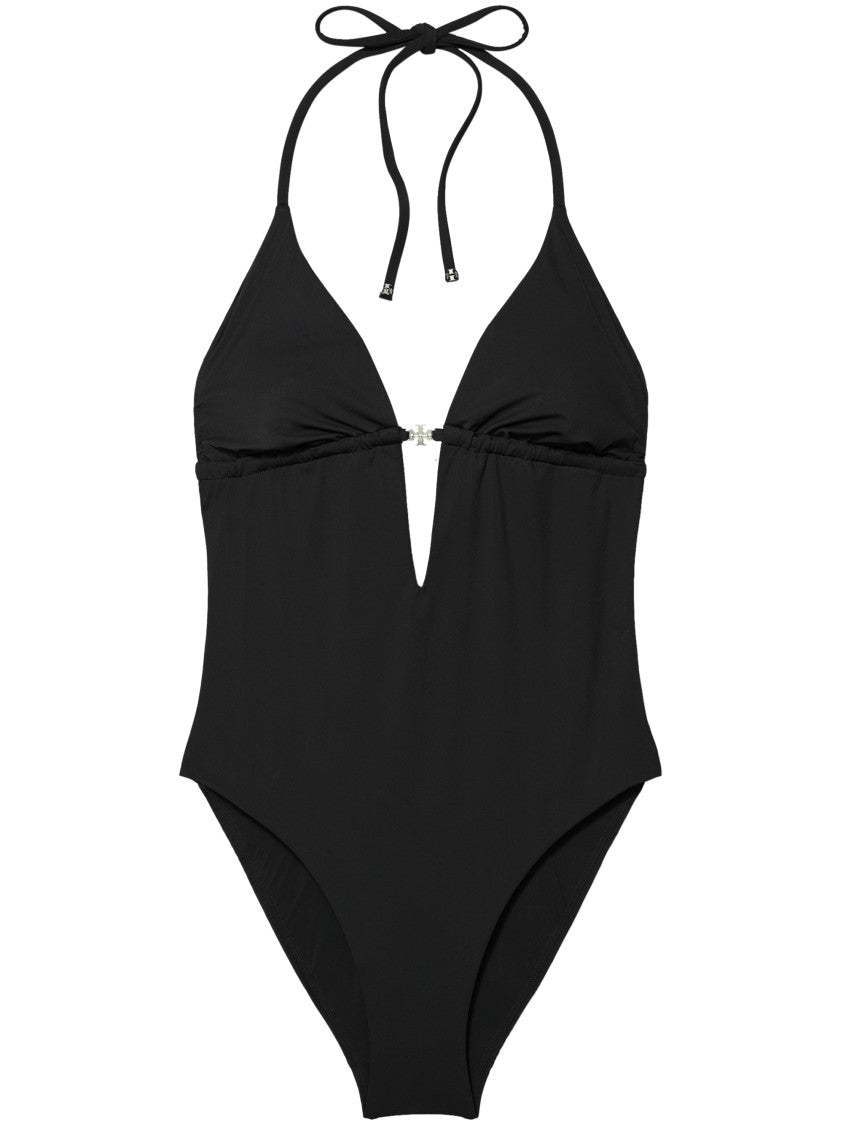 Tory Burch Tie-Back One-Piece Swimsuit With Deep V Neckline