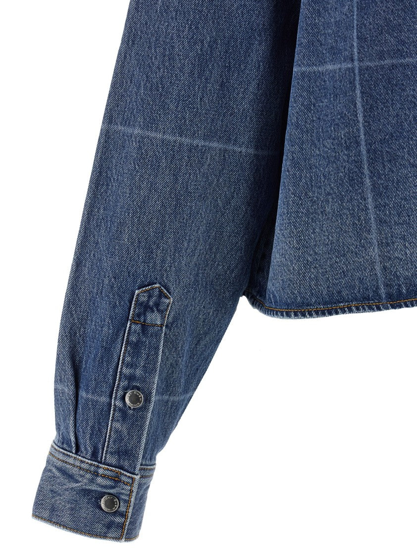 Denim X Alexander Wang Cropped Heavy Cotton Denim Shirt With Geometric Fading