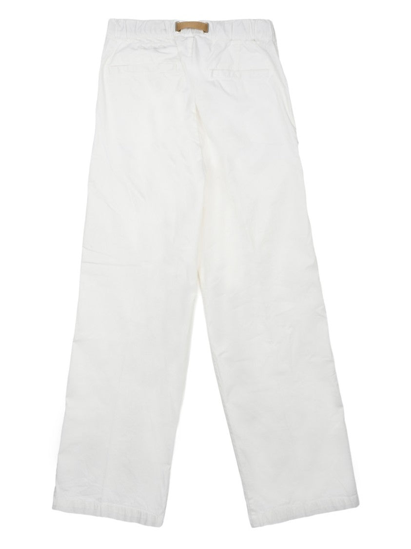 White Sand Wide-Leg Trousers With Tan Belt And Minimalistic Design