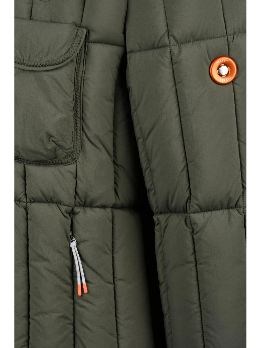 Dekker Quilted Green Down Jacket With Hood And Practical Pockets