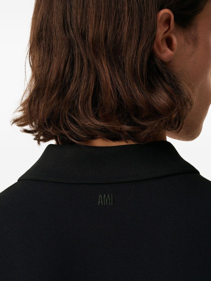 Ami Paris Black Organic Cotton Piqué Logo Polo