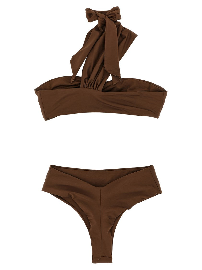 Elisabetta Franchi One-Shoulder Lycra Bikini With Hammered Metal Detail