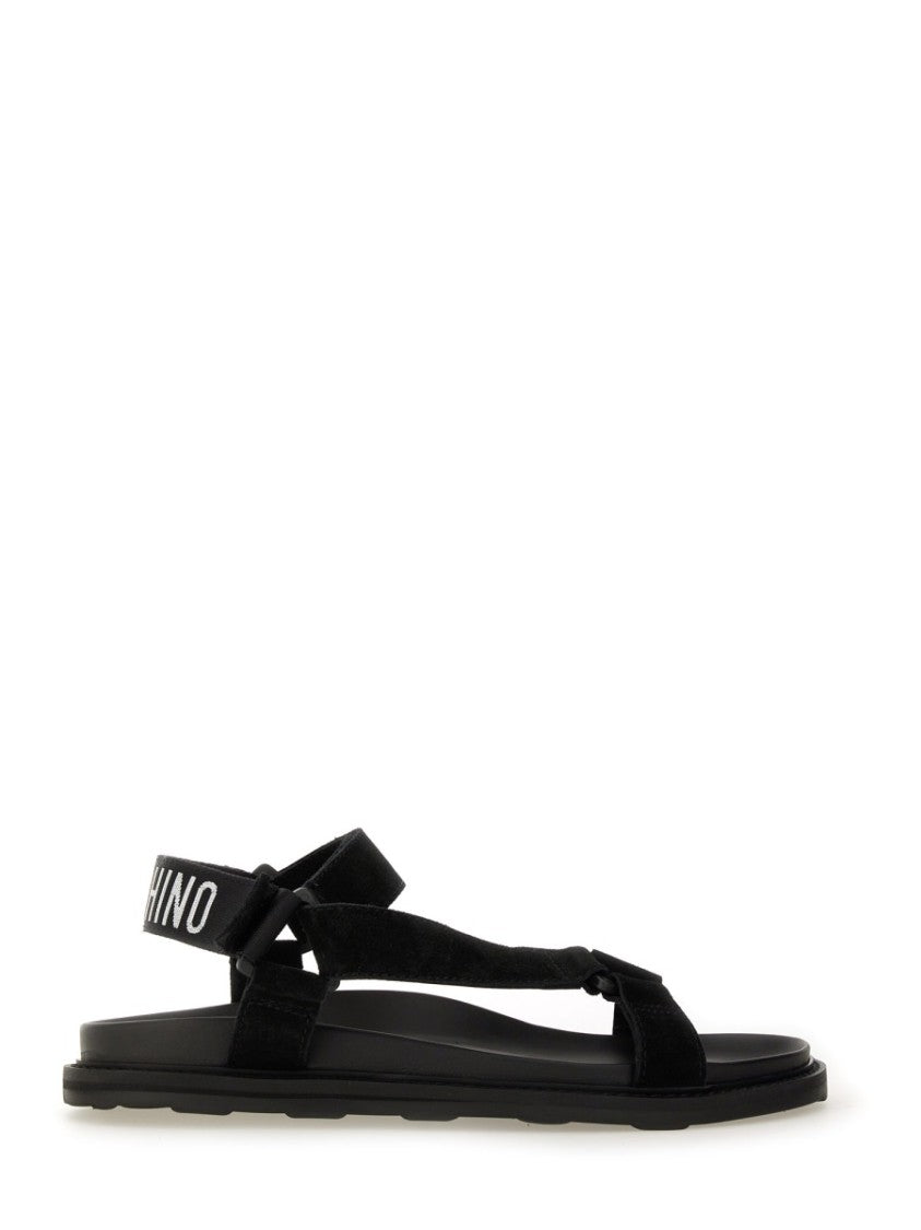 Moschino Black Sandals With Iconic Logo Strap