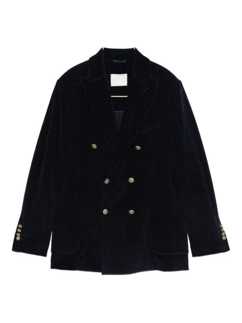 Circolo 1901 Double-Breasted Blue Jacket With Corduroy Texture