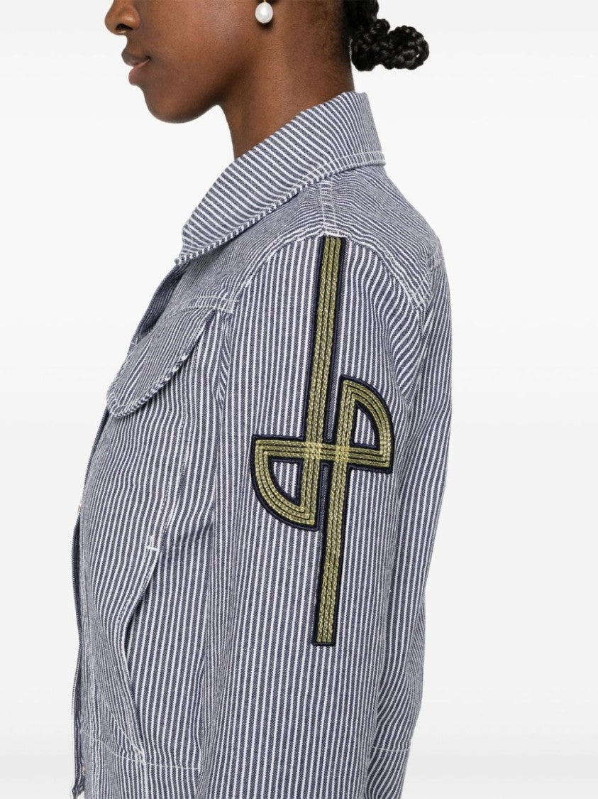 Patou Cropped Navy Blue And White Vertical Stripe Jacket