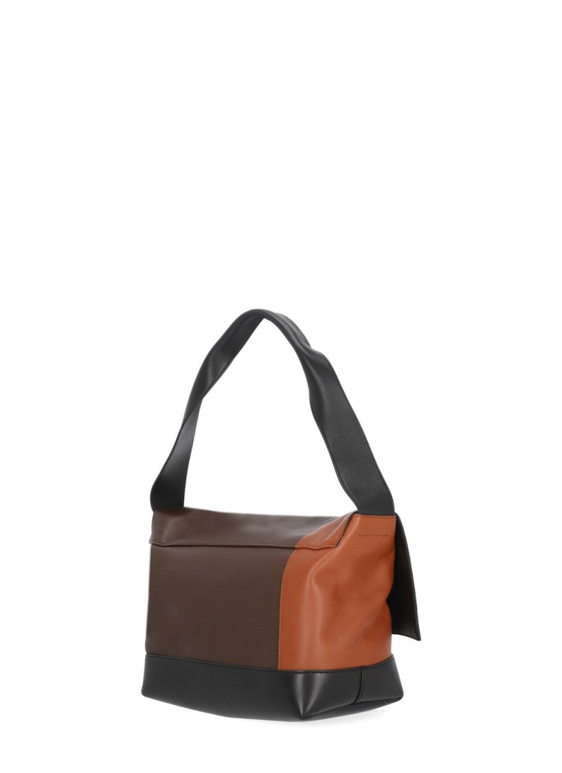 Marni Black Color-Block Gold Logo Leather Shoulder Bag