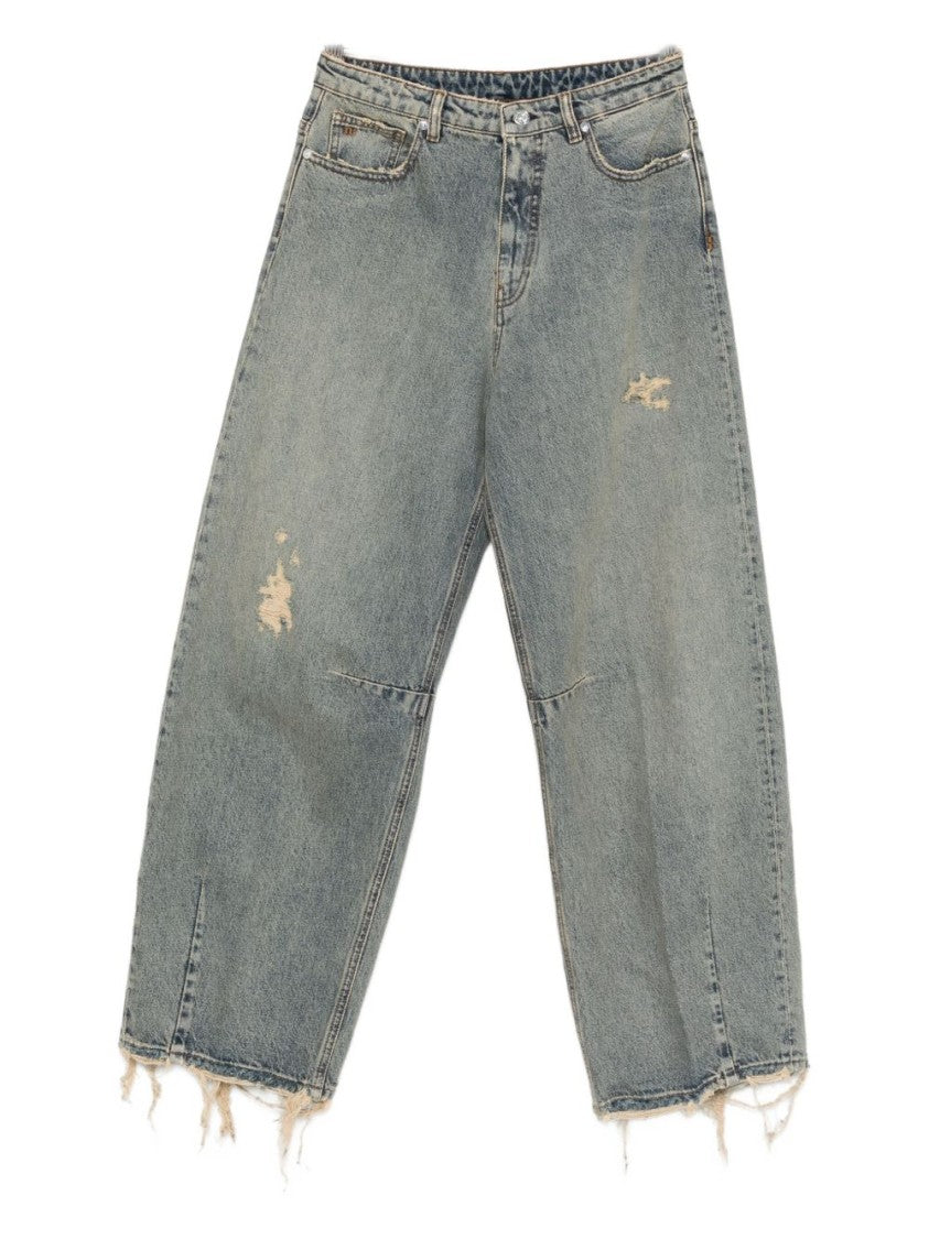 Nine In The Morning Cropped Blue Denim Trousers With Vintage-Inspired Design