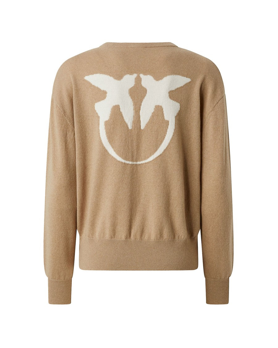 Pinko Camel Sweater With Maxi Love Birds Logo