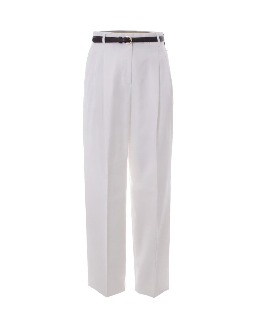 Max Mara Straight-Leg White Trousers With Front Pleats And Tailored Silhouette