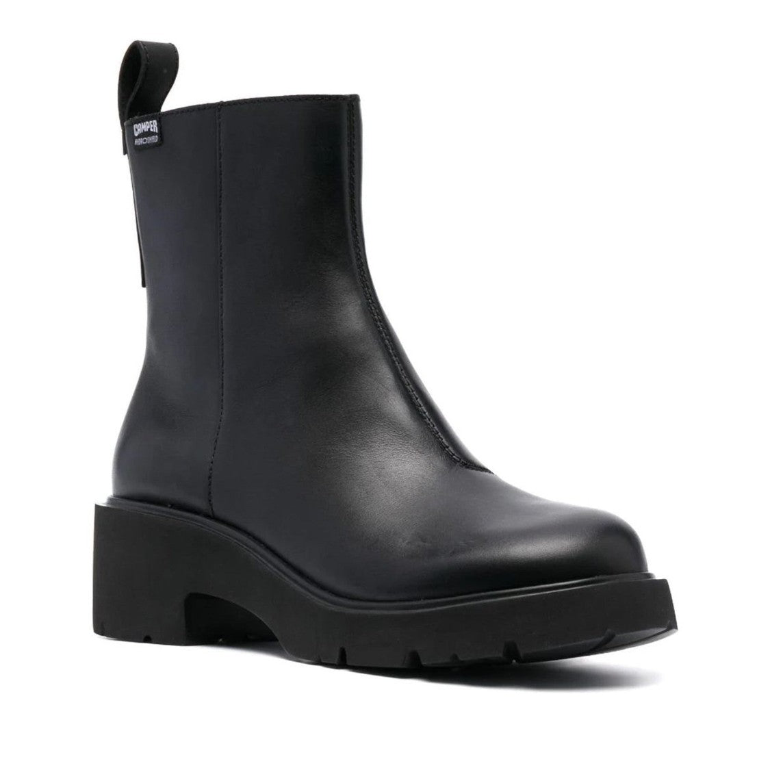 Camper Black Milah Minimalist Sturdy Block Heel Leather Ankle Boots