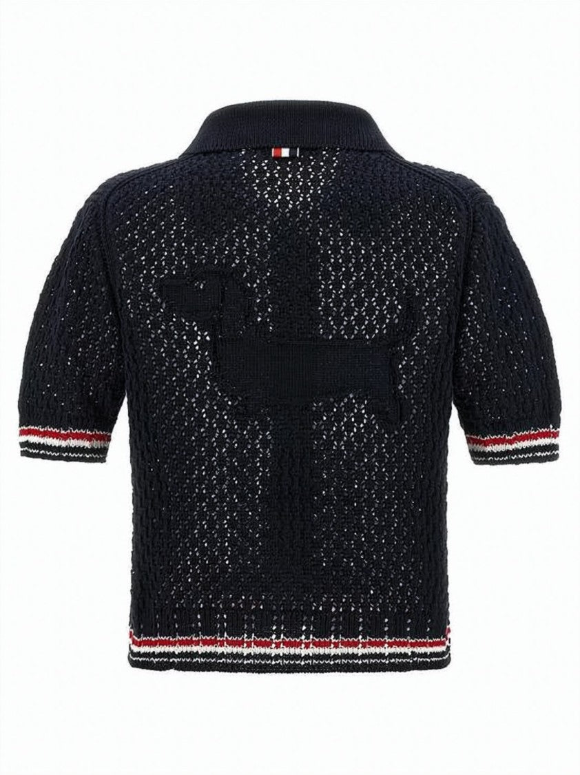 Thom Browne Textured Knit Polo Shirt With Classic Collar