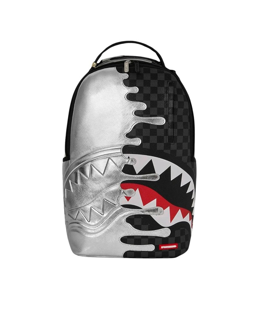 Sprayground Silver Drip Backpack With Ergonomic Design And Gold Hardware