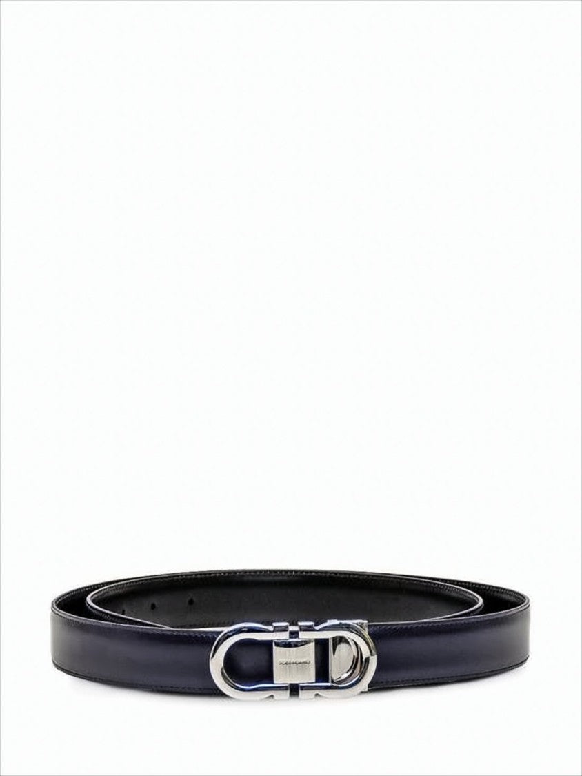 Salvatore Ferragamo Smooth Finish Leather Belt With Interlocking Silver-Toned Buckle