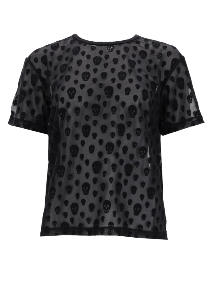 Alexander Mcqueen Sheer Skull Motif Pattern Polyamide T-Shirt