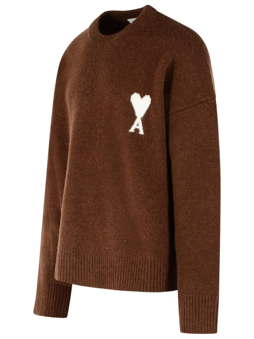 Ami Paris Chocolate Brown Ami De Cœur Alpaca Heart Inlay Sweater