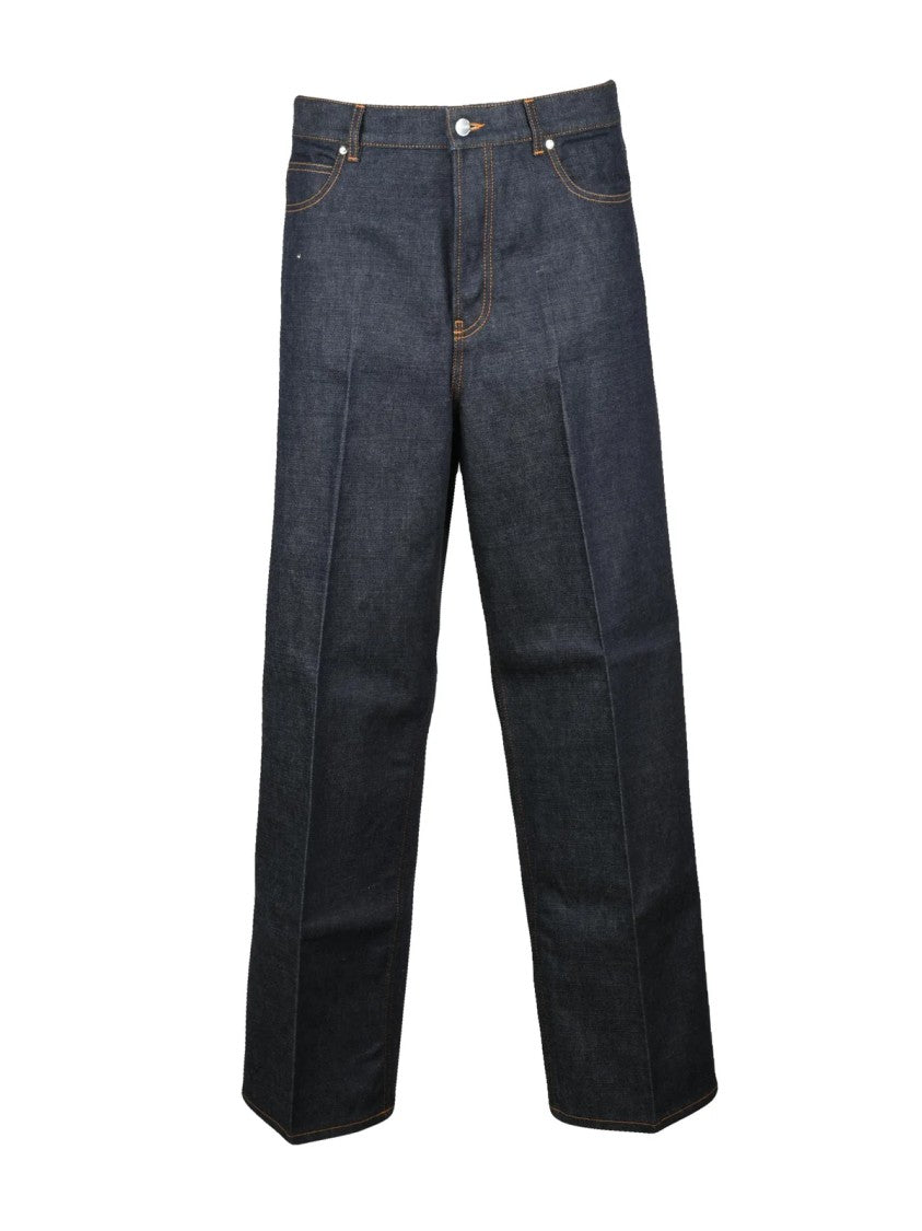 Ferragamo Blue Cotton Wide-Leg Jeans