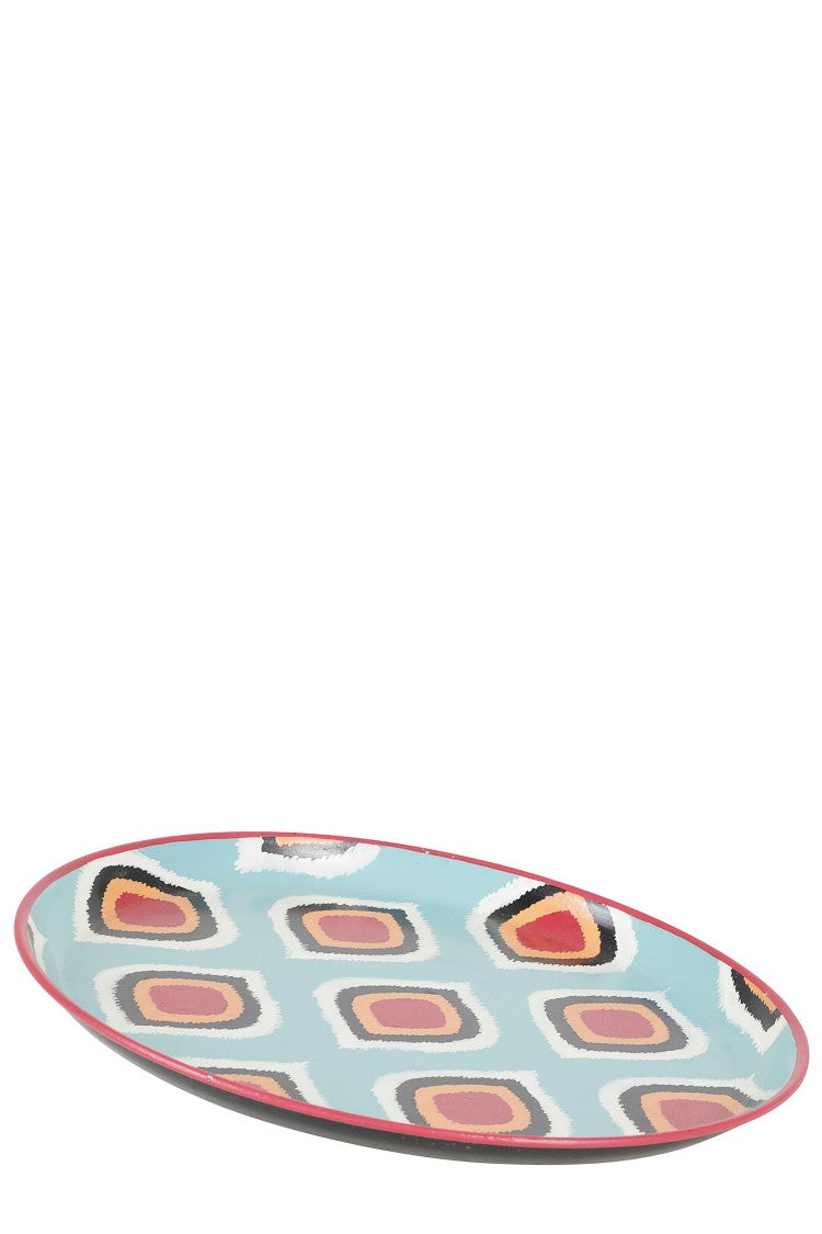 Les Ottomans Les Ottomans Light Blue And Orange Handpainted Iron Tray