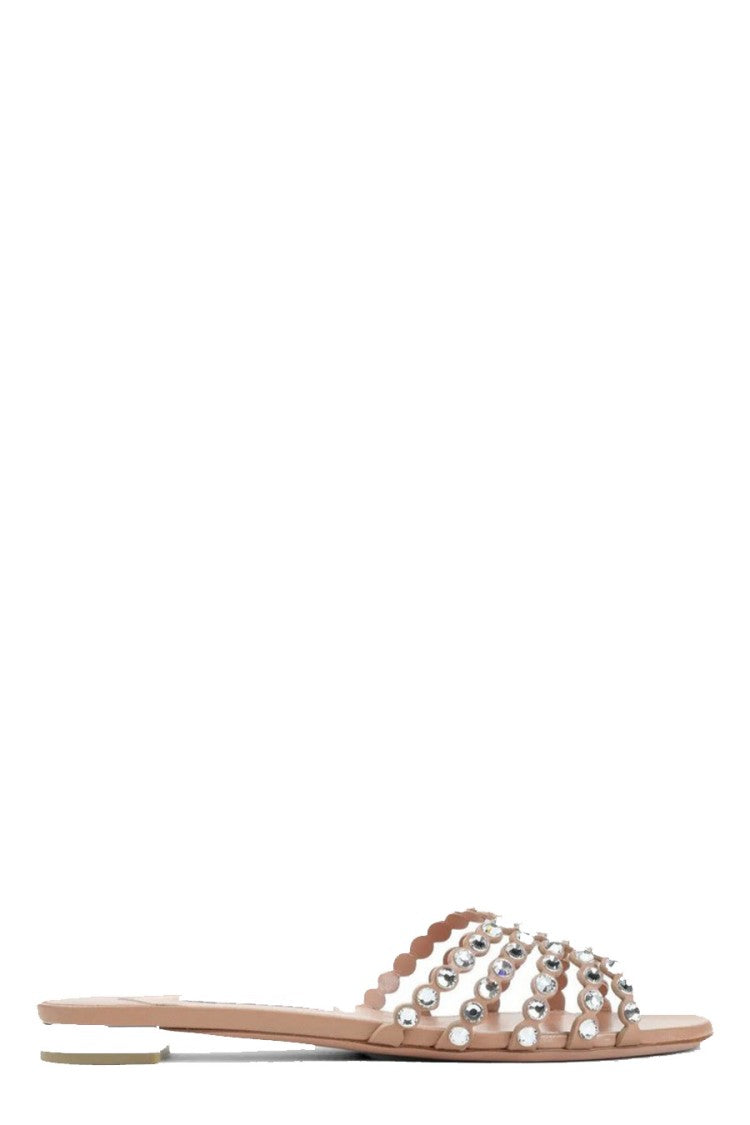 Aquazzura Pink Nappa Leather Crystal-Embellished Slide Sandal