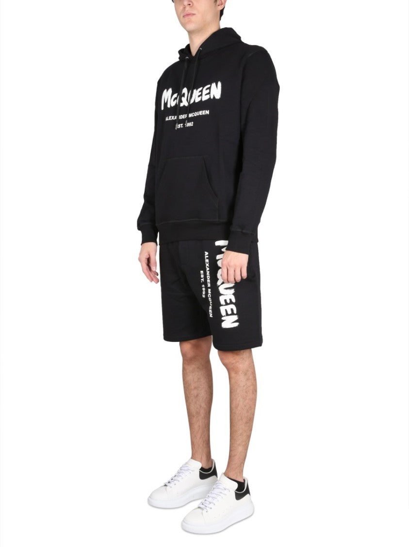 Alexander Mcqueen Graffiti Logo Cotton Bermuda Shorts