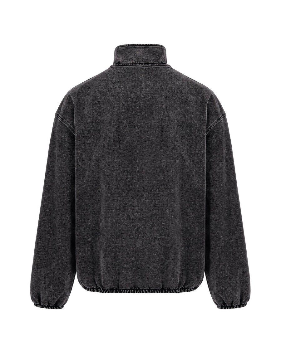Diesel Washed Charcoal Cotton Denim Bomber Jacket