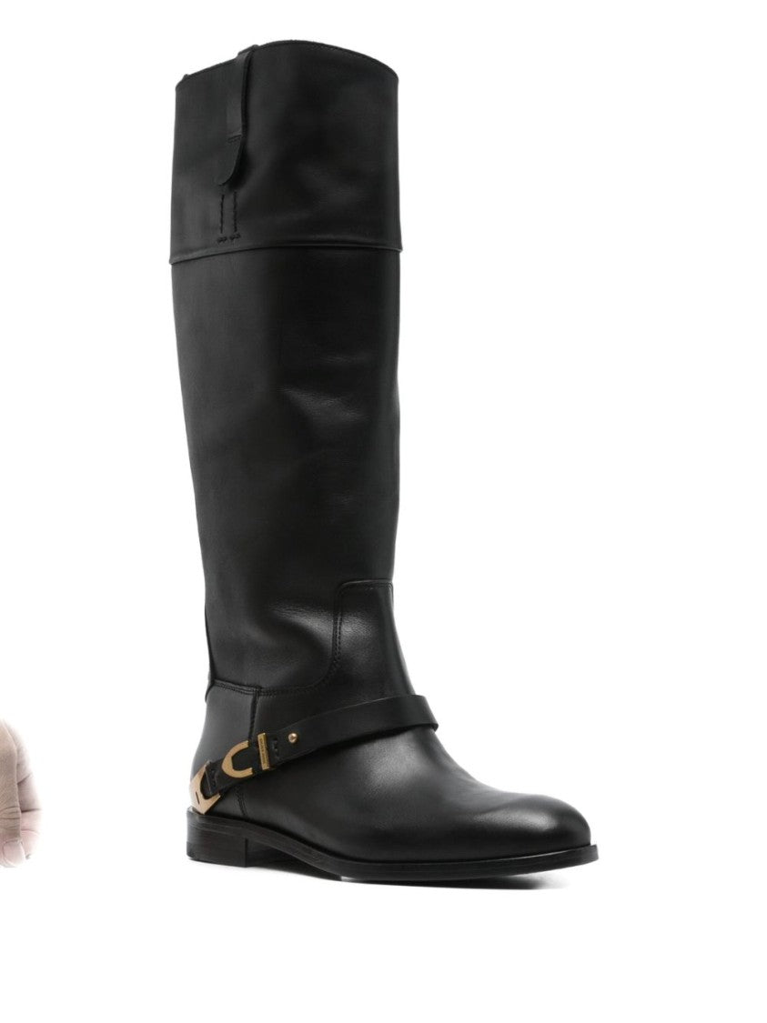 Golden Goose Knee-High Ankle Boots With Gold-Tone Buckle Detail