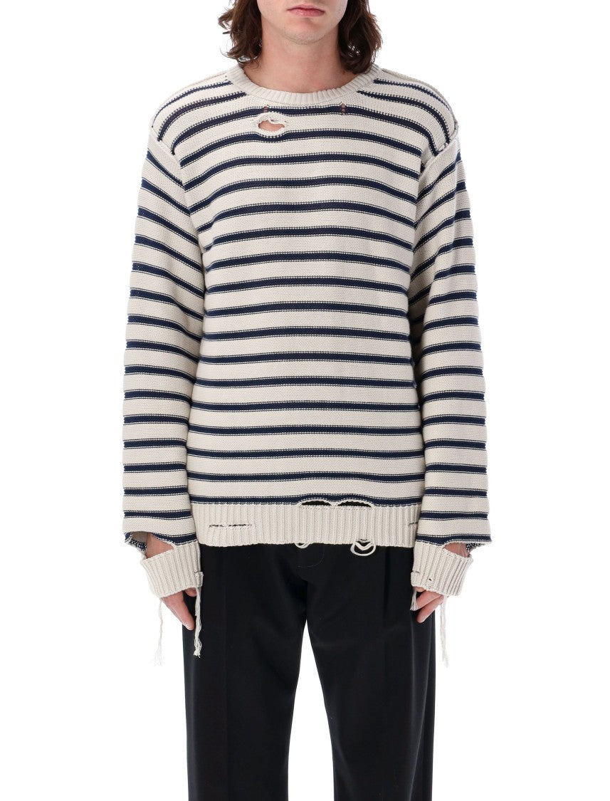 Mm6 By Maison Margiela Distressed Striped Sweater