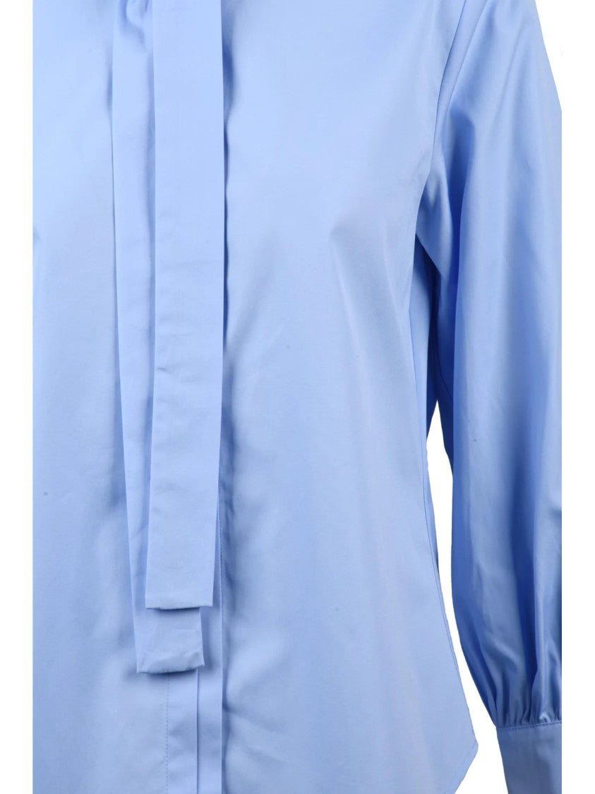 Beatrice.B Light Blue High Neckline Tie Detail Cotton Shirt