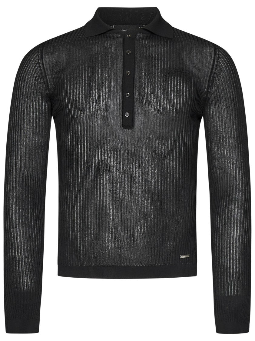 Dsquared2 Ribbed Viscose Crepe Polo Shirt With Transparent Effect