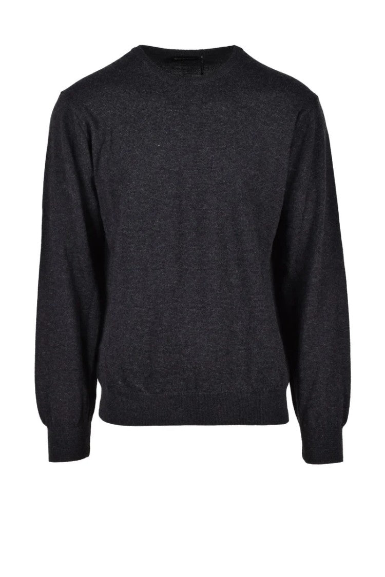 Spadalonga Grey Heathered Wool-Blend Pullover Sweater