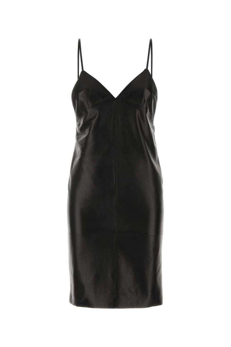 Saint Laurent Black Leather Slip Dress