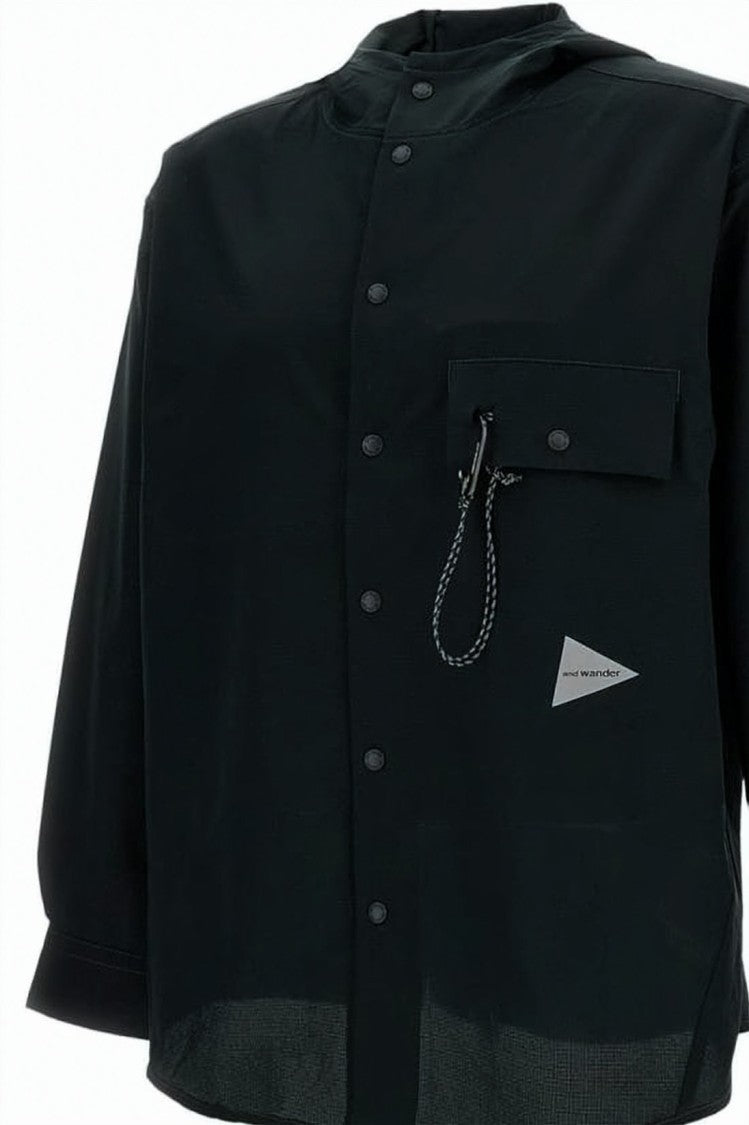 And Wander Black Lightweight Hooded Functional Shirt