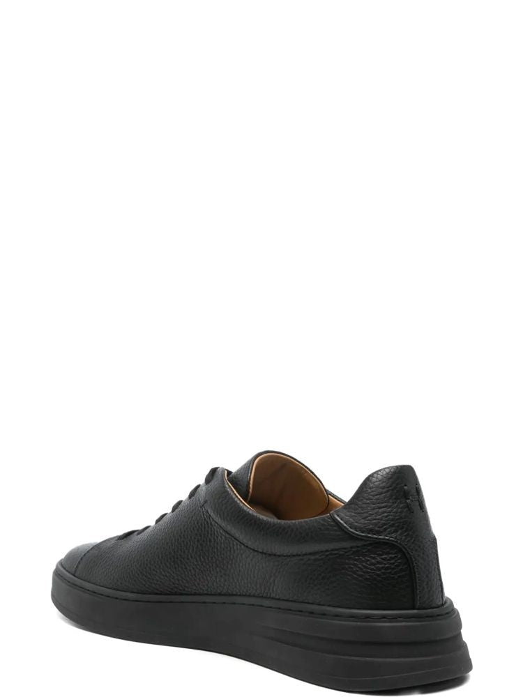 Henderson Black Textured Leather Cushioned Sole Trainers