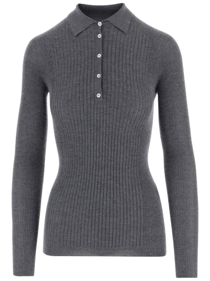 Sa Su Phi Gray Ribbed Cashmere-Silk Polo Shirt