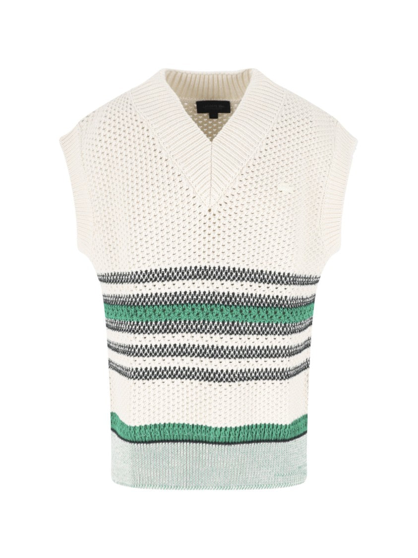 Lacoste Multicolor Striped Piquet Cotton Blend Vest