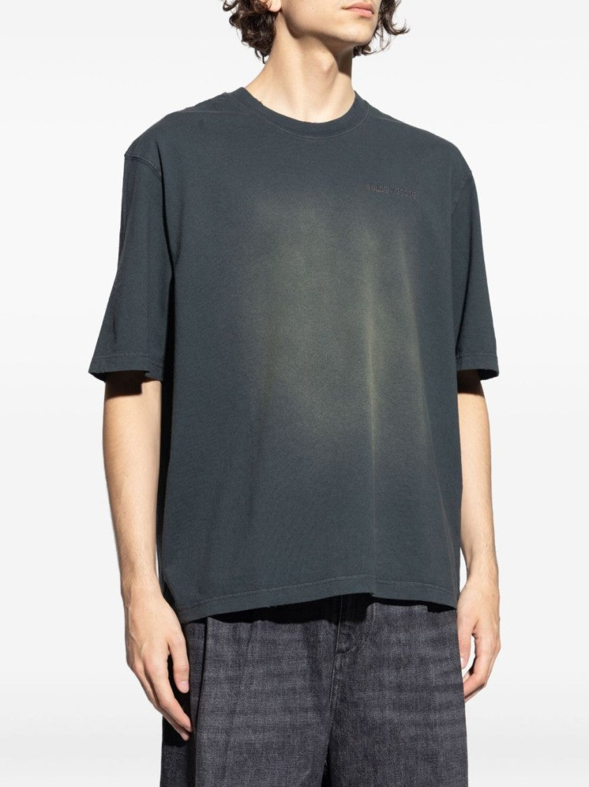 Golden Goose Faded Black Cotton T-Shirt With Embroidered Logo