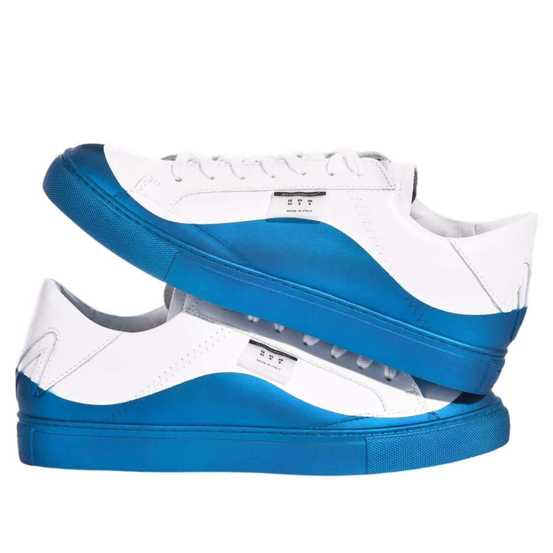 Mimanera White Blue Handcrafted Satin Effect Sneakers