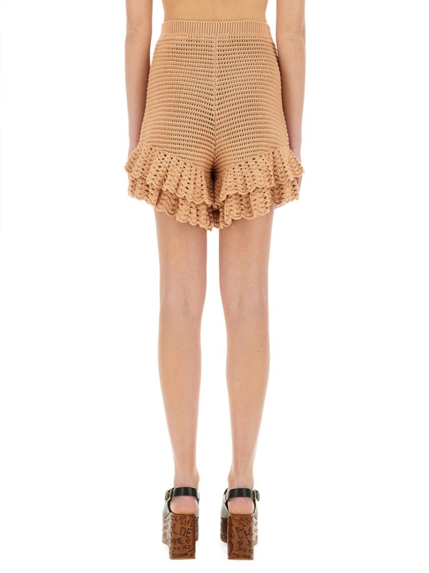 Chloé Intricate Crochet Knit Mini Shorts With Comfortable Waistband