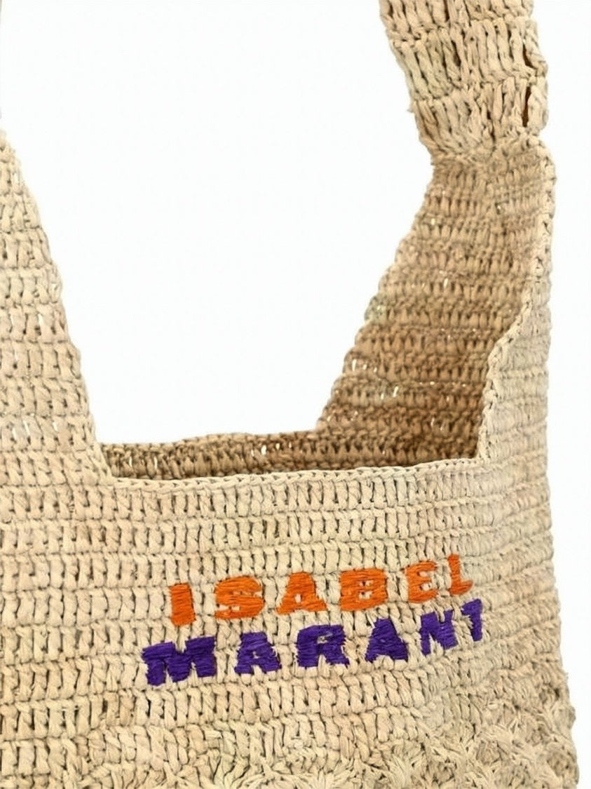 Isabel Marant Woven Raffia Shoulder Bag With Embroidered Detailing